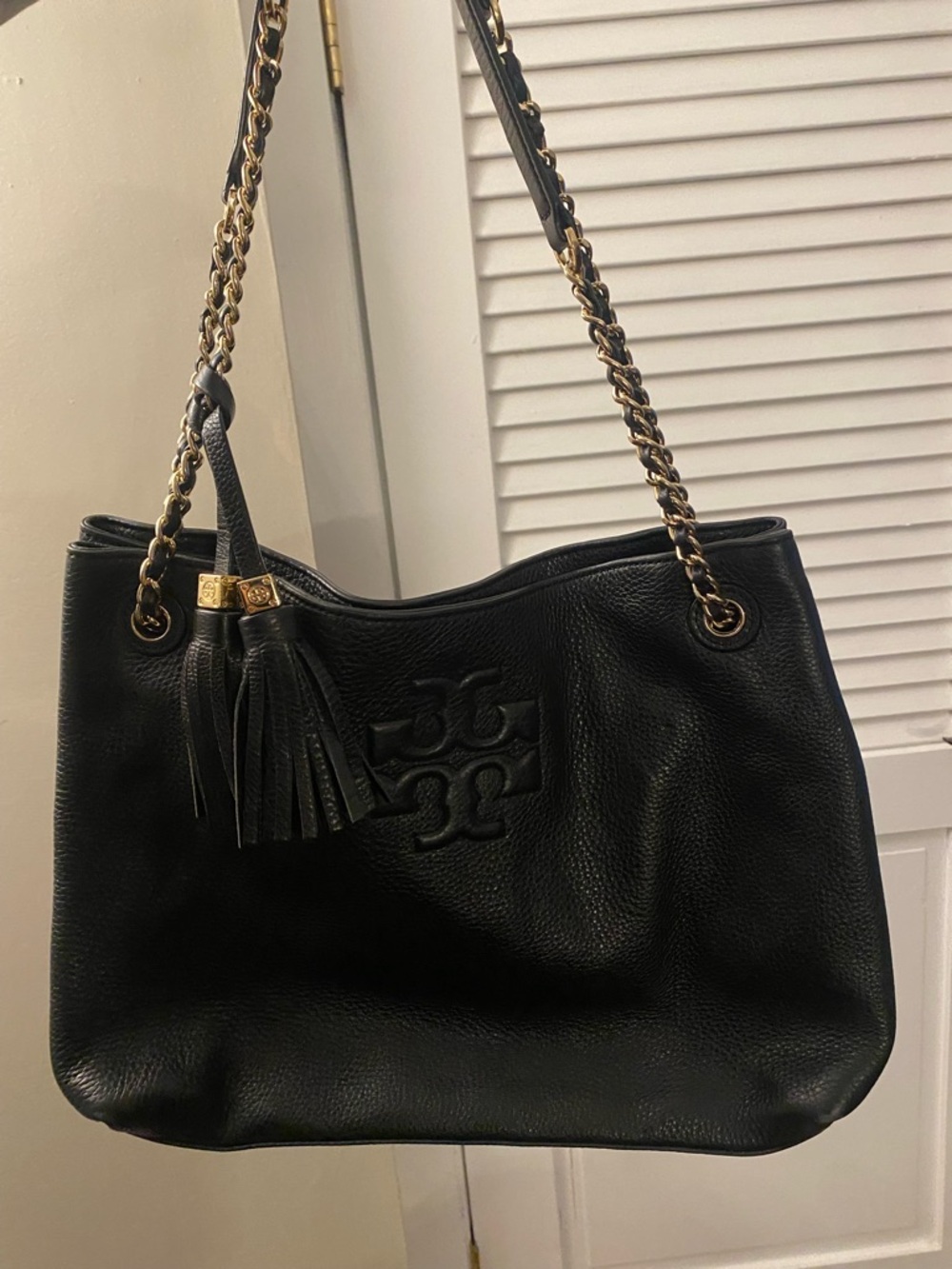 Tory Burch Black Pebbled Leather Shoulder Tote